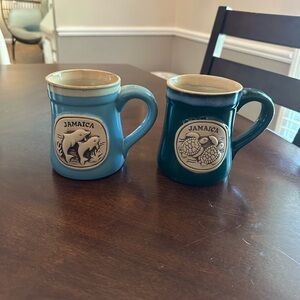 Jamaica Themed Ceramic Mugs - Blue and Green
